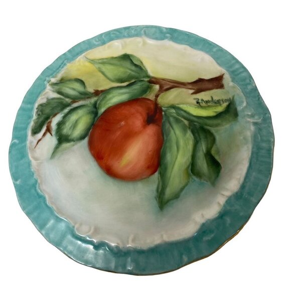 Vintage Plate Botanical Apple Hand Painted Ceramic Signed R. Anderson - Picture 5 of 9